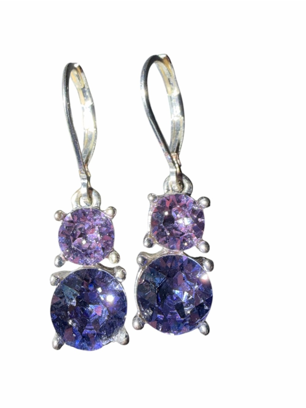 Sterling Silver Double Drop Purple Crystal Earrings